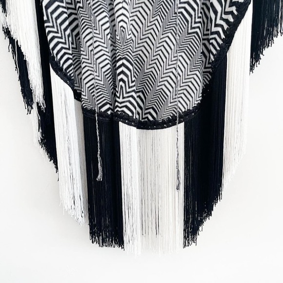 MISSONI MARE Greca Bicolor Fringe Coverup Poncho Striped Zigzag Black and White - Picture 7 of 14